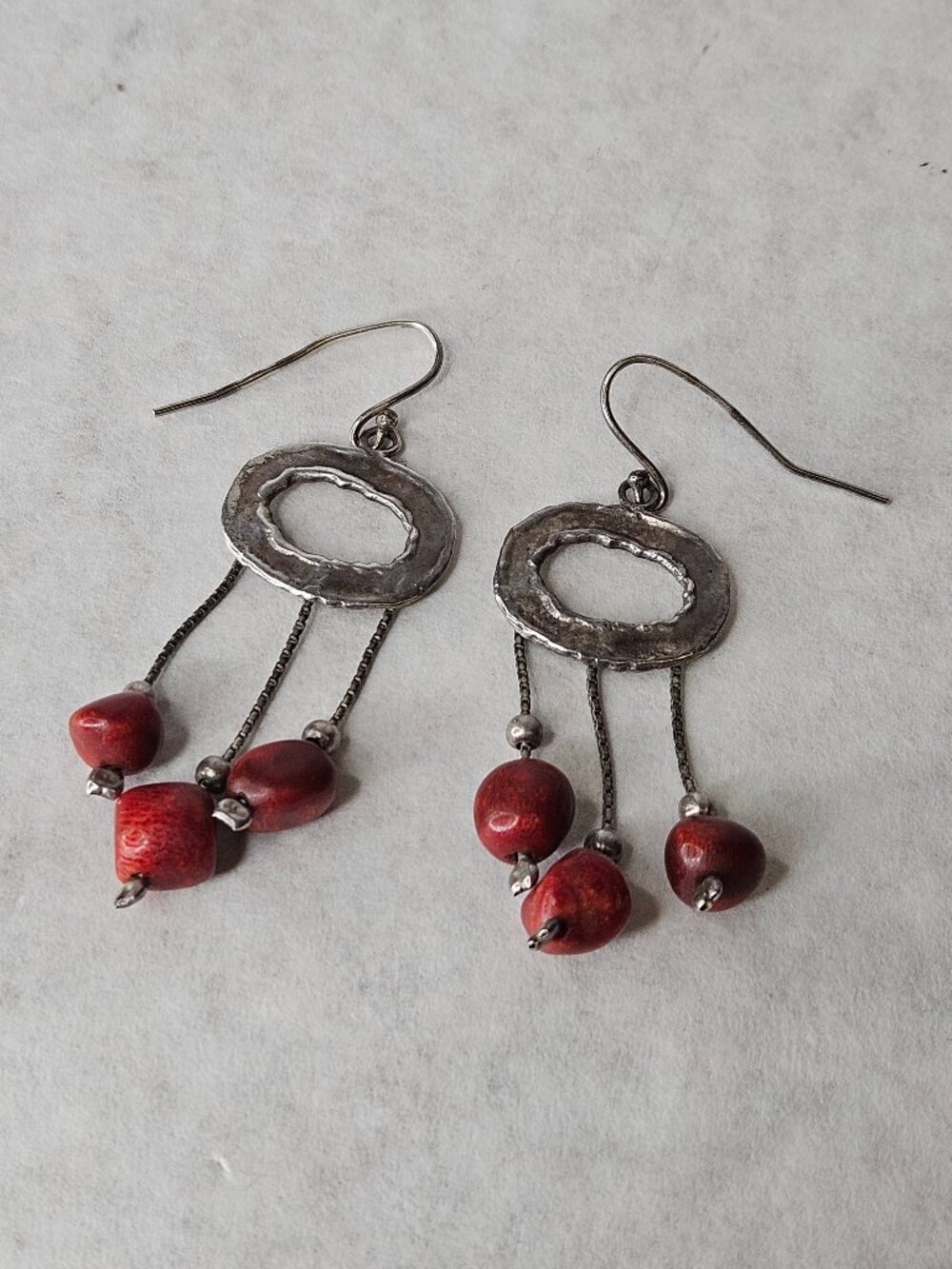 Silpada 925 Sterling Silver Red Coral Bead Ball Drop Dangle Earrings